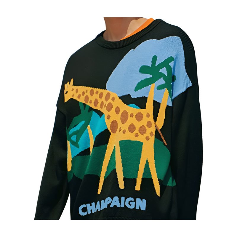 Maglione da uomo in cotone jacquard con lettere, maniche lunghe, lavorato a maglia