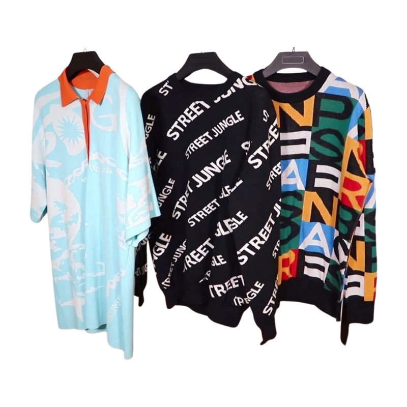 Maglione da uomo in cotone jacquard con lettere, maniche lunghe, lavorato a maglia