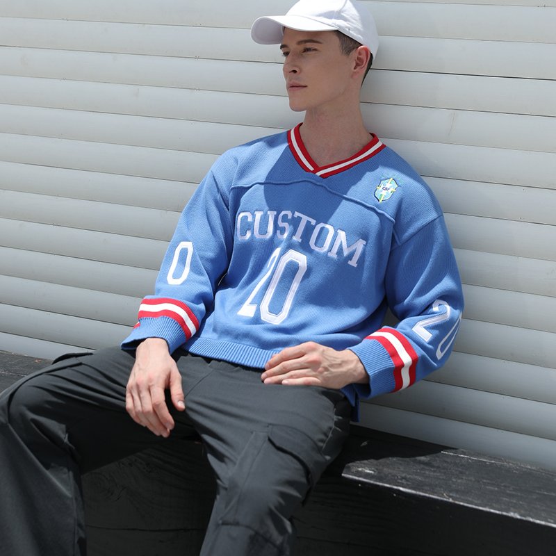 Maglione vintage personalizzato in maglia sportiva con ricamo per uomo