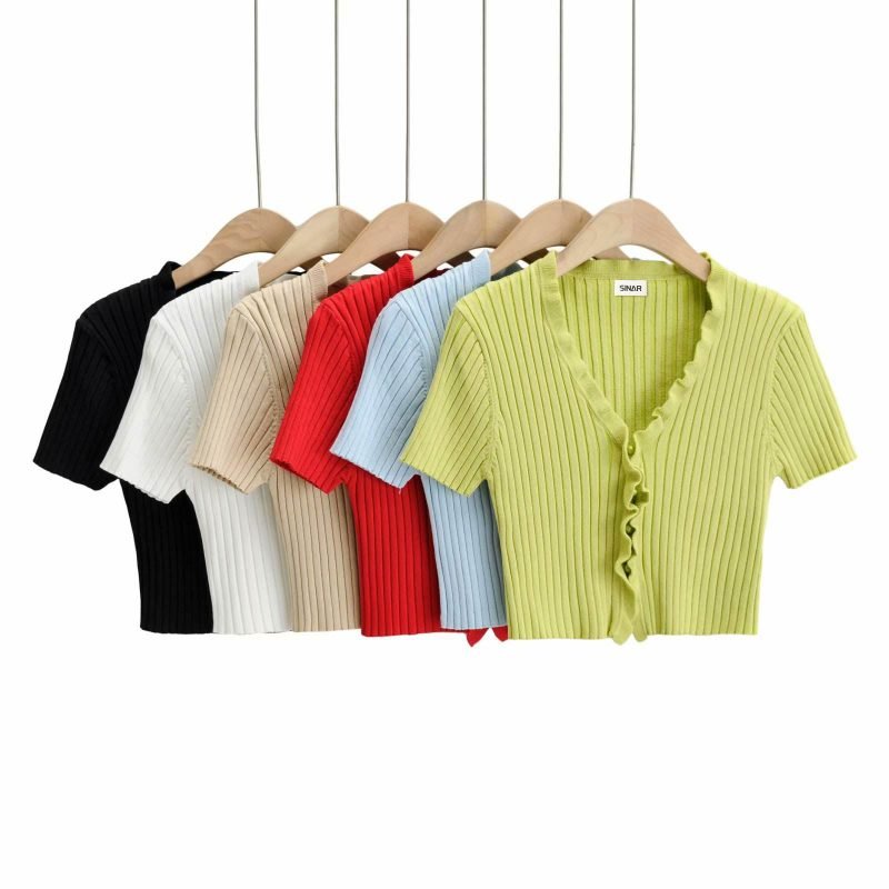 Cardigan da donna in maglia di poliestere antirughe a maniche corte