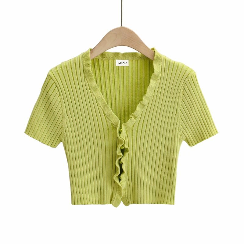 Cardigan da donna in maglia di poliestere antirughe a maniche corte