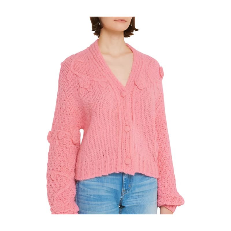 Women's Cashmere Pink Cardigan Long Sleeve Knitted Loose Sweater