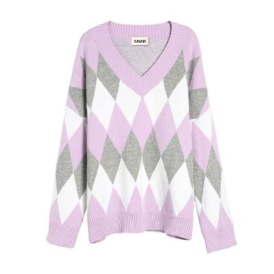 sweaters1 Custom Women's Cotton Long Sleeve Jacquard V Neck Fashion Knitted Sweater