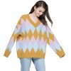 Maglione da donna personalizzato in cotone a maniche lunghe con scollo a V in jacquard lavorato a maglia