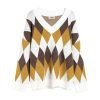 Maglione da donna personalizzato in cotone a maniche lunghe con scollo a V in jacquard lavorato a maglia
