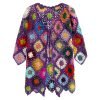 wj Custom Women's Cotton Hollow Out Cardigan Crocheting Winter Sweater