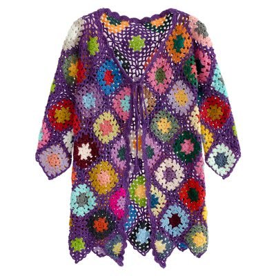 wj Custom Women's Cotton Hollow Out Cardigan Crocheting Winter Sweater