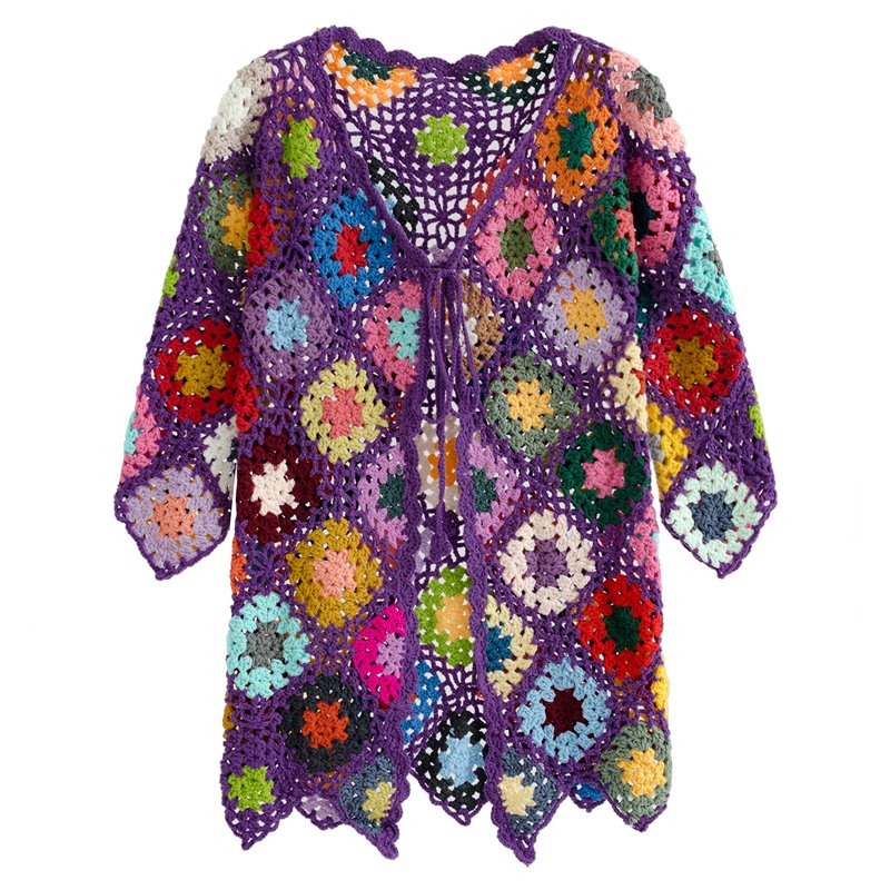 wj Custom Women's Cotton Hollow Out Cardigan Crocheting Winter Sweater