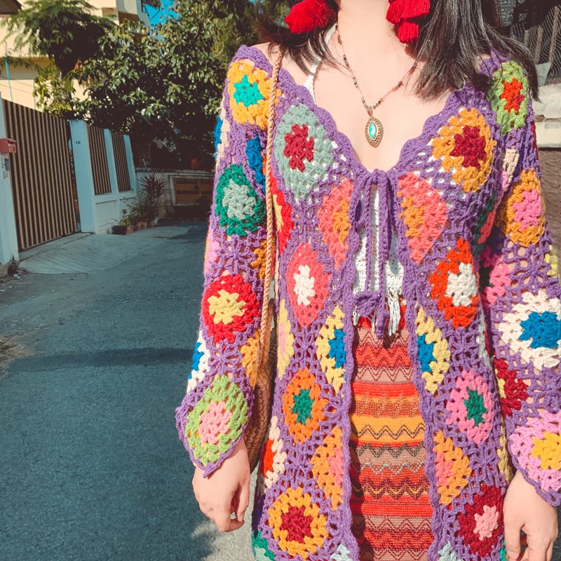 wj3 Custom Women's Cotton Hollow Out Cardigan Crocheting Winter Sweater