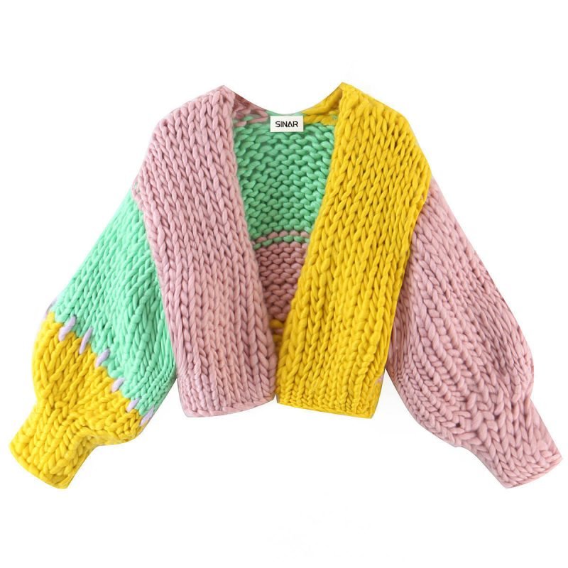 Cardigan en coton crocheté pour femme, col en V, personnalisé