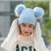 Bonnet en coton épais doublé polaire avec pompon en fausse fourrure, vente en gros