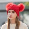Bonnet en coton épais doublé polaire avec pompon en fausse fourrure, vente en gros