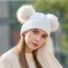 Bonnet en coton épais doublé polaire avec pompon en fausse fourrure, vente en gros