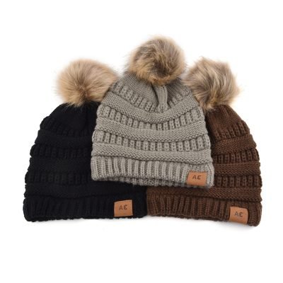 pomhat Custom Ladies' Acrylic Faux Fur Pom Pom Winter Ski Hat