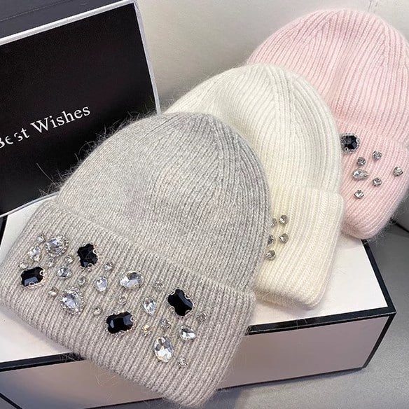 Women's Autumn & Winter Handmade Embossed Striped Polyester Knit Beanie