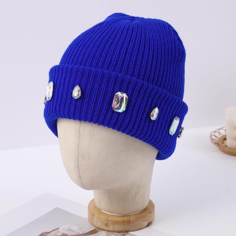 Wholesale Custom Acrylic Beanie with Pearl Chain & Rhinestone – Warm & Stylish
