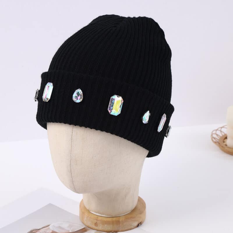 Wholesale Custom Acrylic Beanie with Pearl Chain & Rhinestone – Warm & Stylish