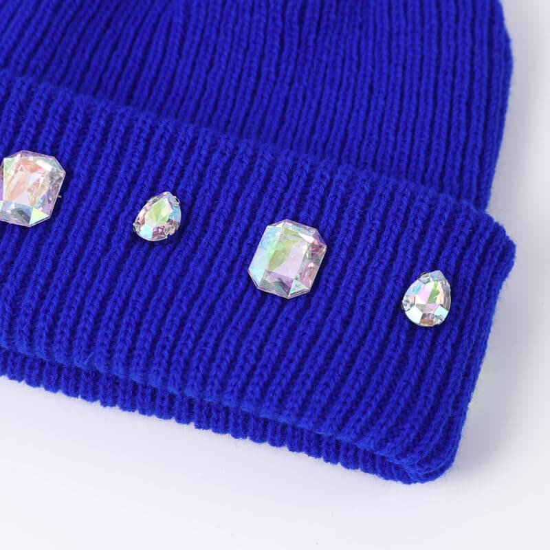 Wholesale Custom Acrylic Beanie with Pearl Chain & Rhinestone – Warm & Stylish