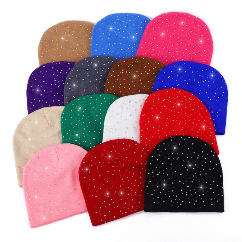 Bonnet en acrylique brodé 3D de qualité pour l'automne et l'hiver – Bonnet chaud en tricot avec strass pour voyager