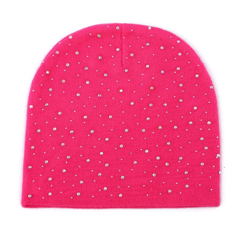 Bonnet en acrylique brodé 3D de qualité pour l'automne et l'hiver – Bonnet chaud en tricot avec strass pour voyager