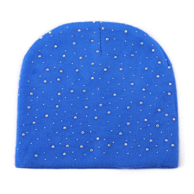 Bonnet en acrylique brodé 3D de qualité pour l'automne et l'hiver – Bonnet chaud en tricot avec strass pour voyager