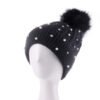 pom3 Custom Women's Fleece-Lined Knit Beanie with Rhinestones and Pom Pom