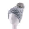 pom4 Custom Women's Fleece-Lined Knit Beanie with Rhinestones and Pom Pom