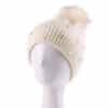 pom5 Custom Women's Fleece-Lined Knit Beanie with Rhinestones and Pom Pom
