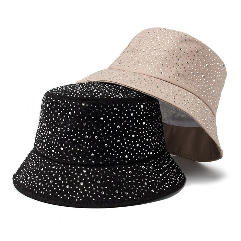 Chapeau bob pour femme avec strass en forme de goutte d'eau – Tissu en coton pour le printemps et l'automne