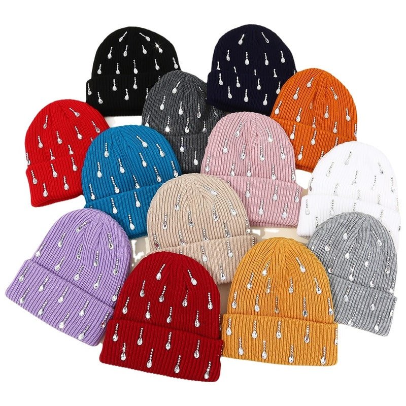 Y2K Rhinestone Knit Beanie – Custom Logo Warm Winter Hat